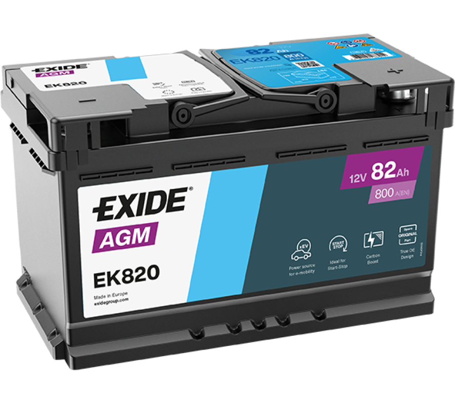 Автомобільний акумулятор Exide 82Ah 800 A Start Stop AGM EK820 (EK800)