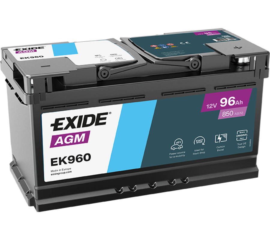 Автомобільний акумулятор Exide 96Ah 850 A Start Stop AGM EK960 (EK950)
