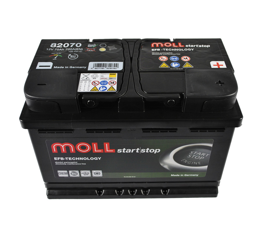 Автомобільний акумулятор MOLL EFB 70Ah 700A R+ Start Stop