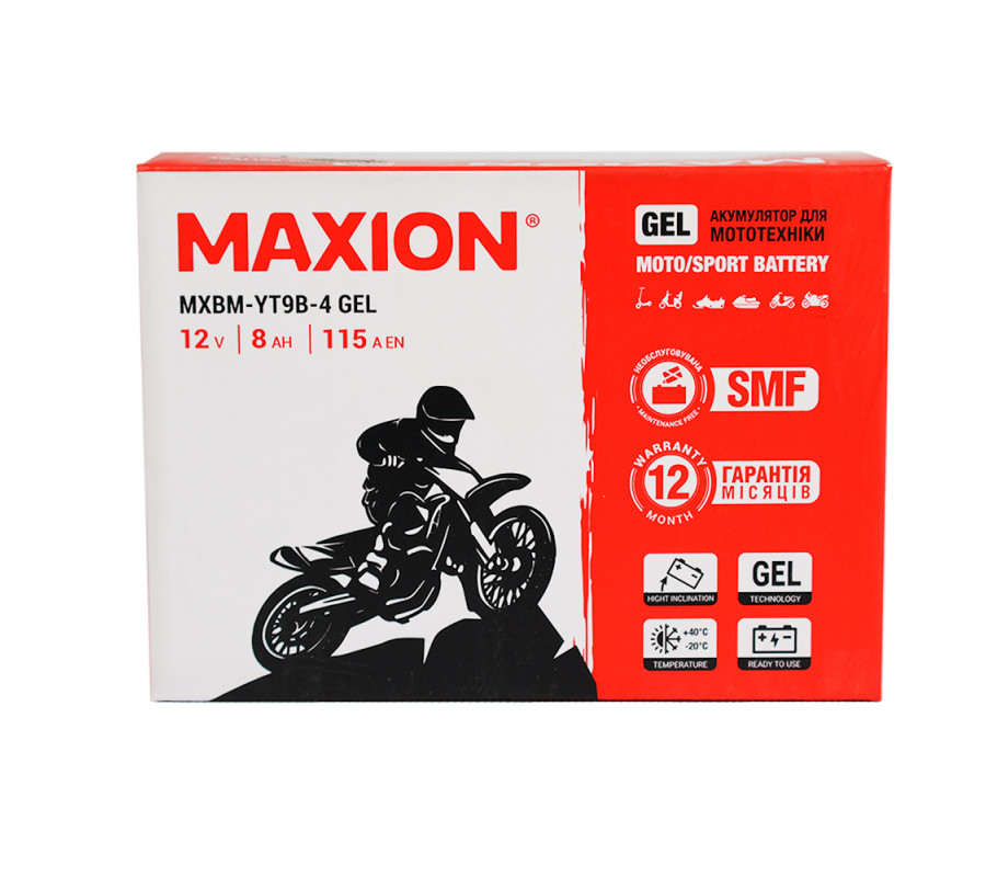 Мото акумулятор MAXION Gel 12V 8A L+  YT 9B-4