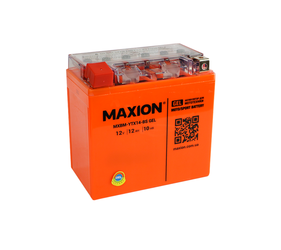 Мото акумулятор MAXION 12V 12Ah 180A L+ (лівий+) YTX 14-BS GEL