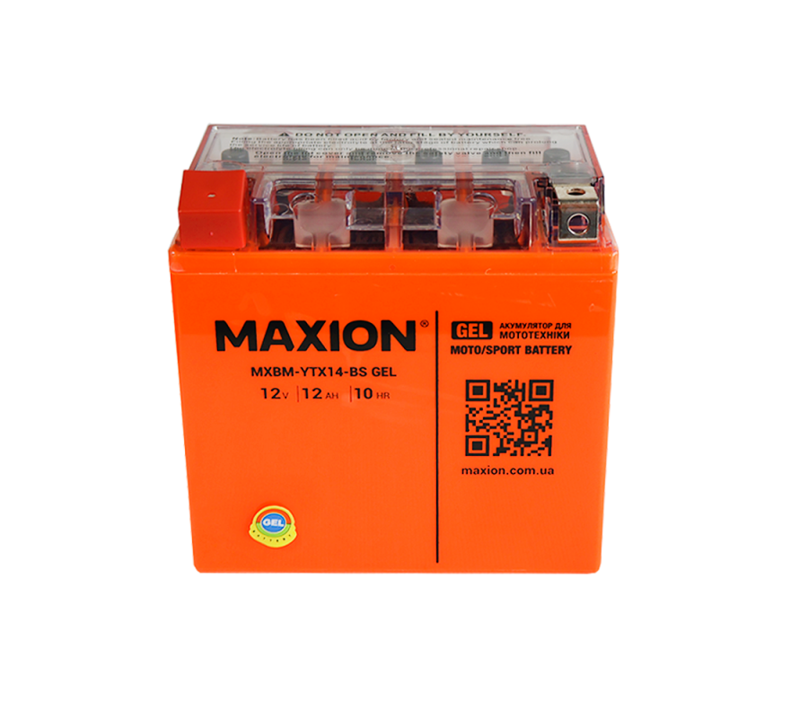 Мото акумулятор MAXION 12V 12Ah 180A L+ (лівий+) YTX 14-BS GEL
